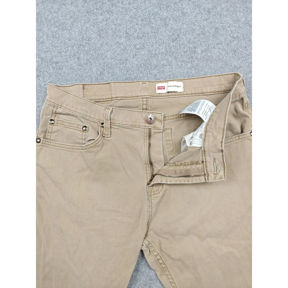 Wrangler Jeans Mens 32x32 Beige Light Wash Slim Straight Stretch Denim Pants